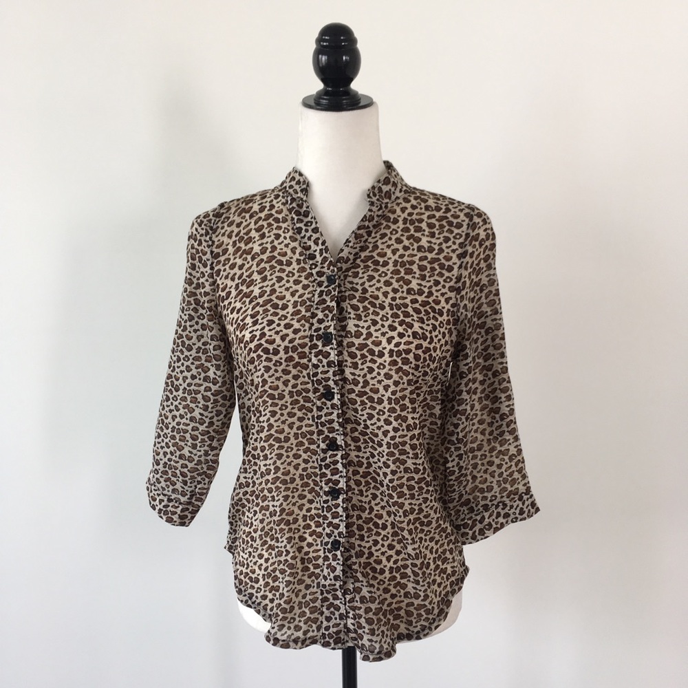Leopard Print Button Down Blouse - image 1